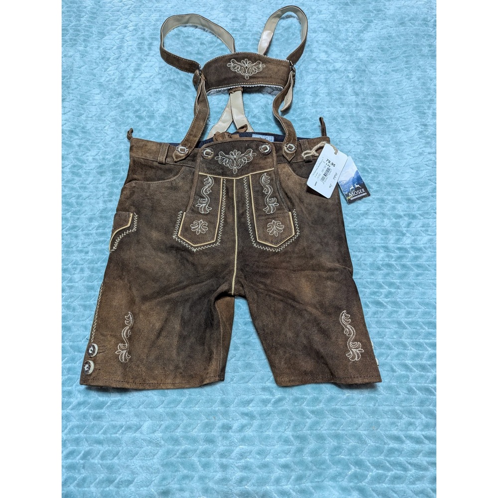 Moser Kids Lederhosen Antique Brown Suede Leather German Oktoberfest Shorts Sz 8